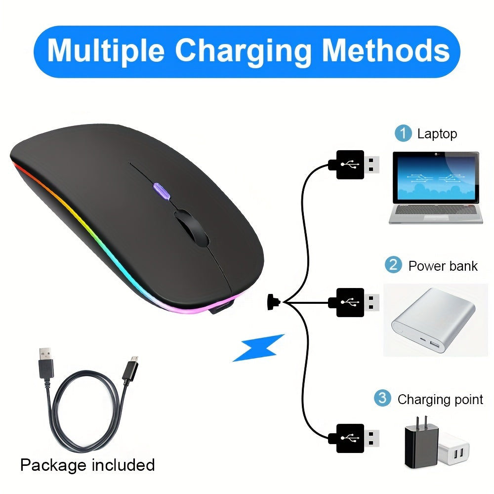 Rechargeable Wireless Mouse Designed for Computers, Featuring an Ergonomic USB Design, Silent Operation, And RGB Backlighting, Suitable for Laptops, Pcs, And Ipads