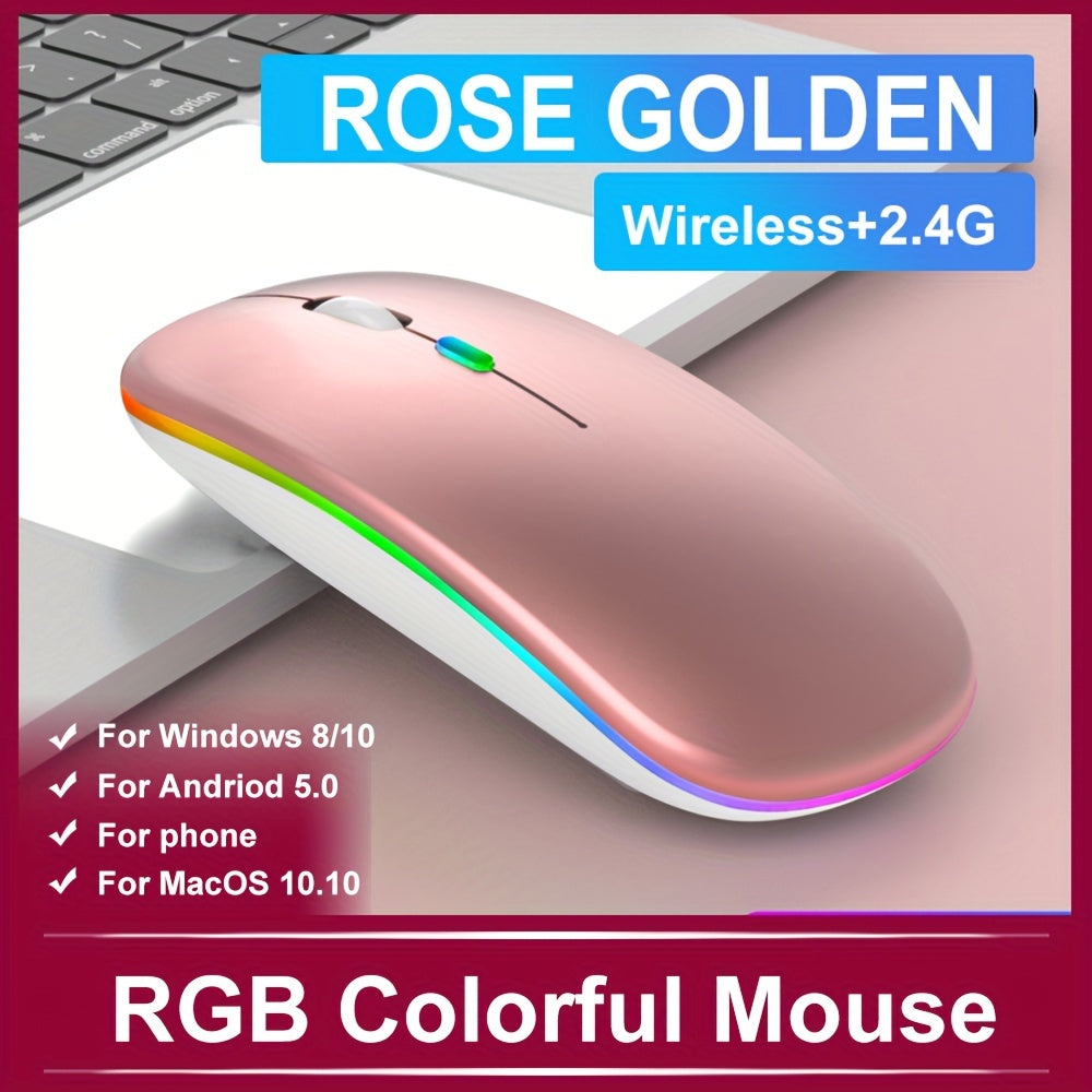 Rechargeable Wireless Mouse Designed for Computers, Featuring an Ergonomic USB Design, Silent Operation, And RGB Backlighting, Suitable for Laptops, Pcs, And Ipads