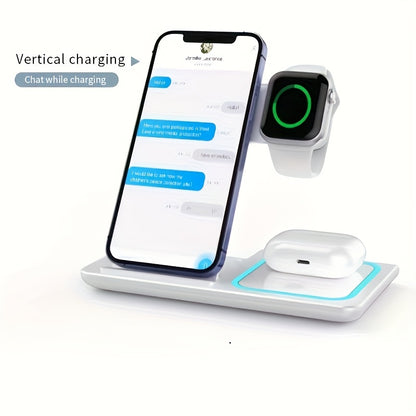 TIMESS-Wireless Charging Station 3-in-1 Standard 15W Fast Mag-Safe Charger Stand with QC3.0 Adapter, Suitable for iPhone 15 14 13 12 11 X 8 Pro Max/Pro/Mini/Plus, iWatch Ultra 9/8 7/6/5/4/3/2, AirPods 3/2