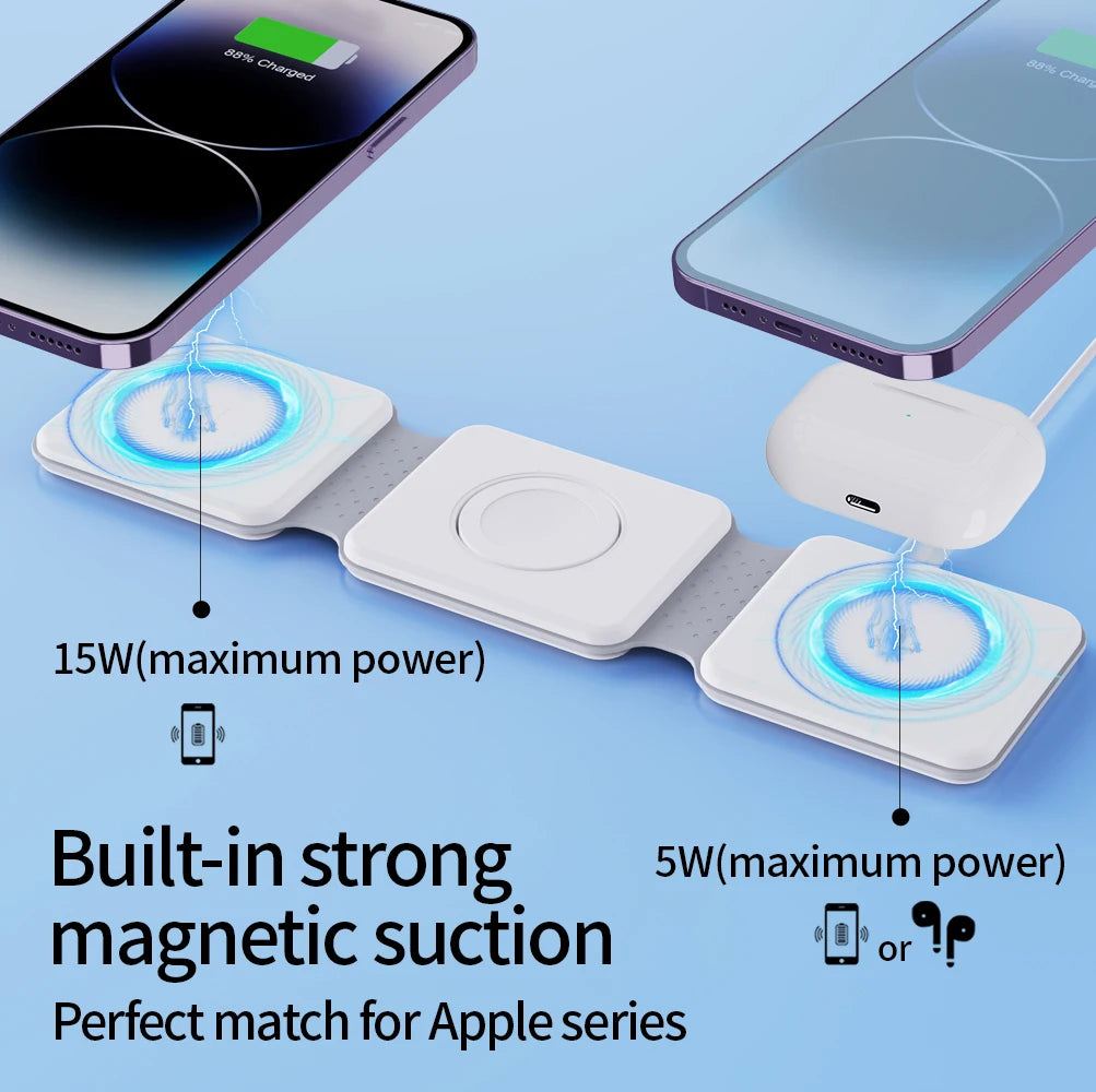 Mini 3-in-1 Folding Magnetic Wireless Charger Dock 15W Fast Charging for iPhone IWatch for AirPods 5V Output Promotion Gift