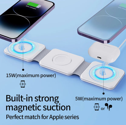Mini 3-in-1 Folding Magnetic Wireless Charger Dock 15W Fast Charging for iPhone IWatch for AirPods 5V Output Promotion Gift
