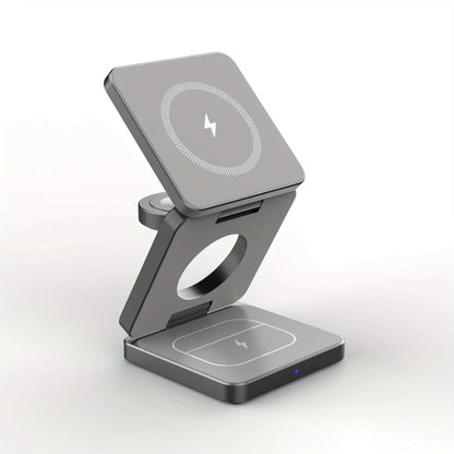15W Magnetic 3 in 1 Portable Wireless Charger Stand Dock for IWatch Airpods iPhone 17 16 15 Foldable Fast Charging Station