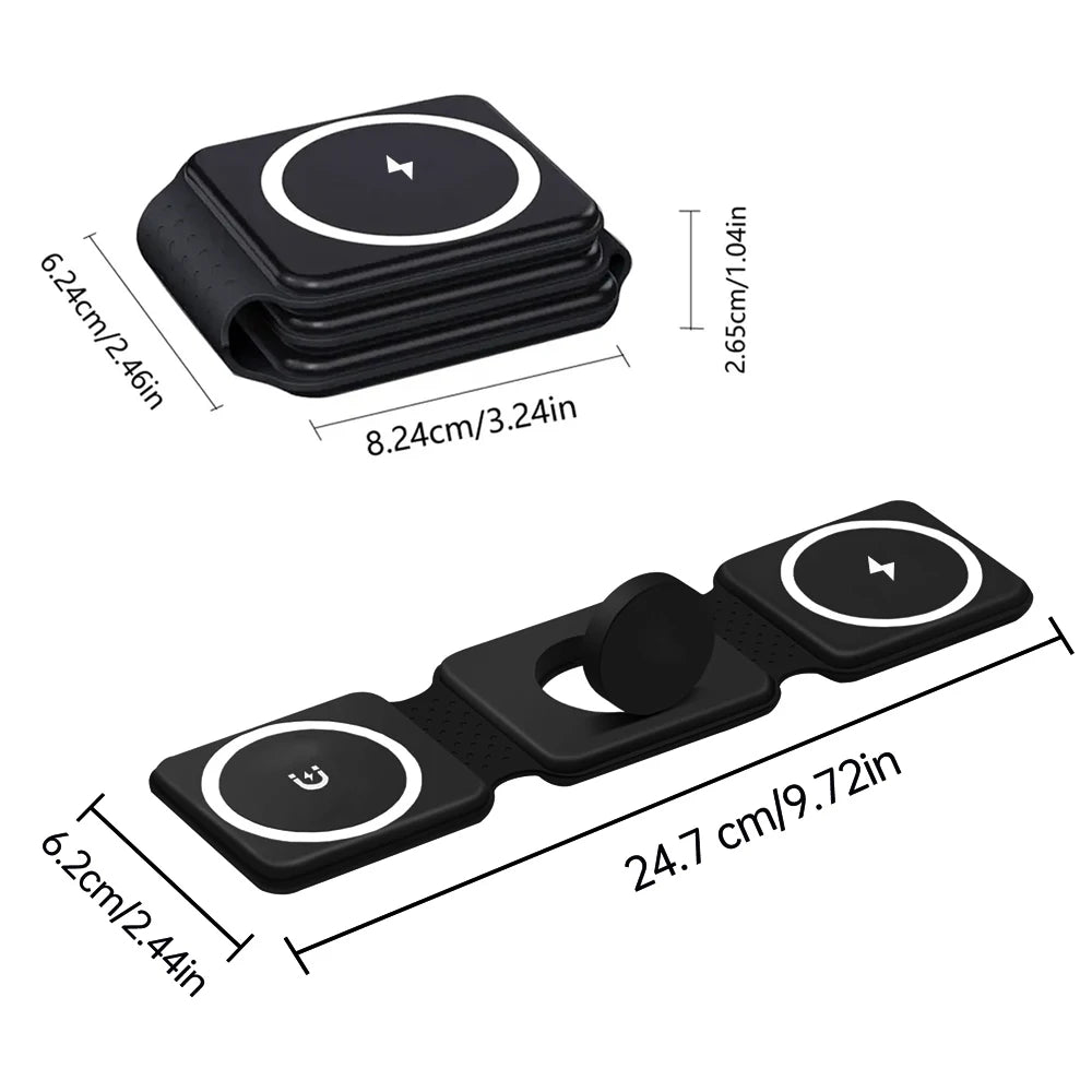 Mini 3-in-1 Folding Magnetic Wireless Charger Dock 15W Fast Charging for iPhone IWatch for AirPods 5V Output Promotion Gift