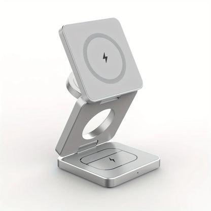 15W Magnetic 3 in 1 Portable Wireless Charger Stand Dock for IWatch Airpods iPhone 17 16 15 Foldable Fast Charging Station