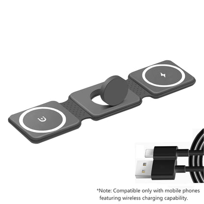 Mini 3-in-1 Folding Magnetic Wireless Charger Dock 15W Fast Charging for iPhone IWatch for AirPods 5V Output Promotion Gift