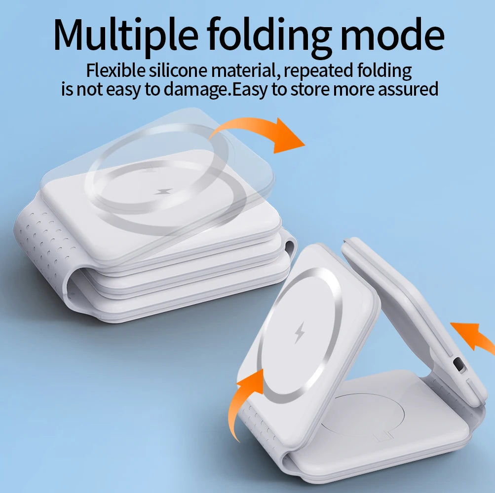 Mini 3-in-1 Folding Magnetic Wireless Charger Dock 15W Fast Charging for iPhone IWatch for AirPods 5V Output Promotion Gift