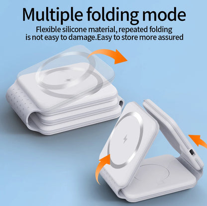 Mini 3-in-1 Folding Magnetic Wireless Charger Dock 15W Fast Charging for iPhone IWatch for AirPods 5V Output Promotion Gift