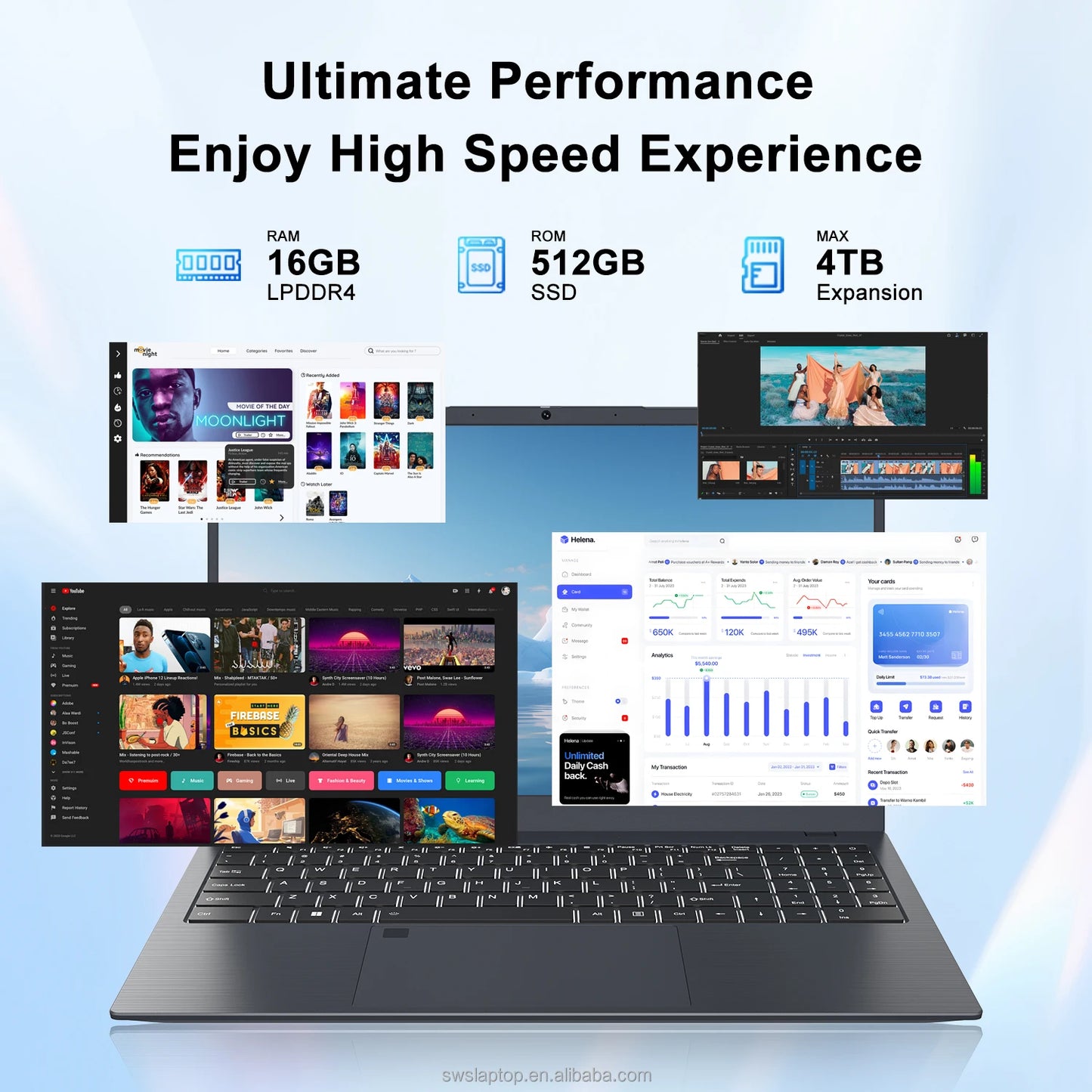 15.6" Laptop Computer 16GB RAM 512GB SSD Intel Celeron N5095 FHD IPS Display Fingerprint Wi-Fi 5 Windows 11 Laptop Business