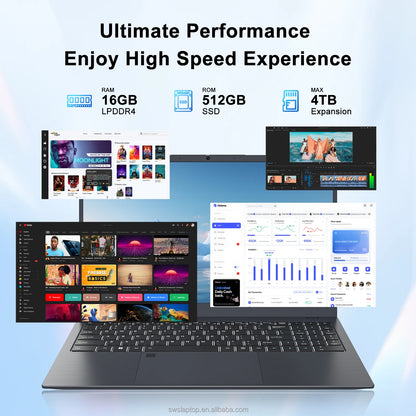 15.6" Laptop Computer 16GB RAM 512GB SSD Intel Celeron N5095 FHD IPS Display Fingerprint Wi-Fi 5 Windows 11 Laptop Business