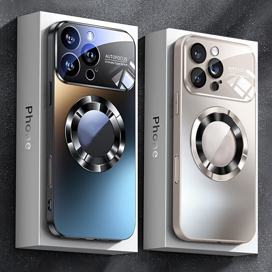 Luxury Titanium Metallic Color Magnetic Wireless Charging Matte Phone Case for iPhone 17 16 15 14 13 12 11 Pro Max Air Plus Shockproof Glass Window Camera Lens Protection Cover with Hollowed out Logo