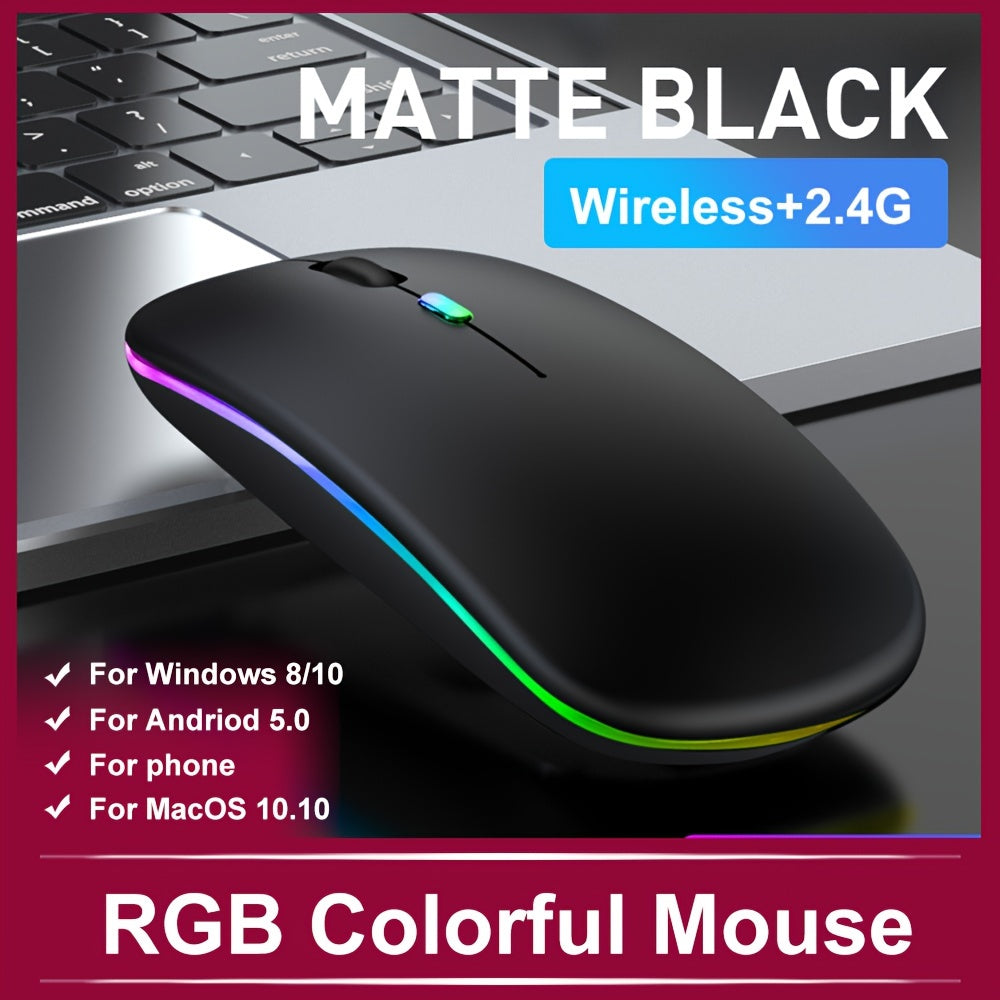 Rechargeable Wireless Mouse Designed for Computers, Featuring an Ergonomic USB Design, Silent Operation, And RGB Backlighting, Suitable for Laptops, Pcs, And Ipads