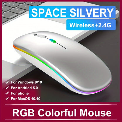 Rechargeable Wireless Mouse Designed for Computers, Featuring an Ergonomic USB Design, Silent Operation, And RGB Backlighting, Suitable for Laptops, Pcs, And Ipads