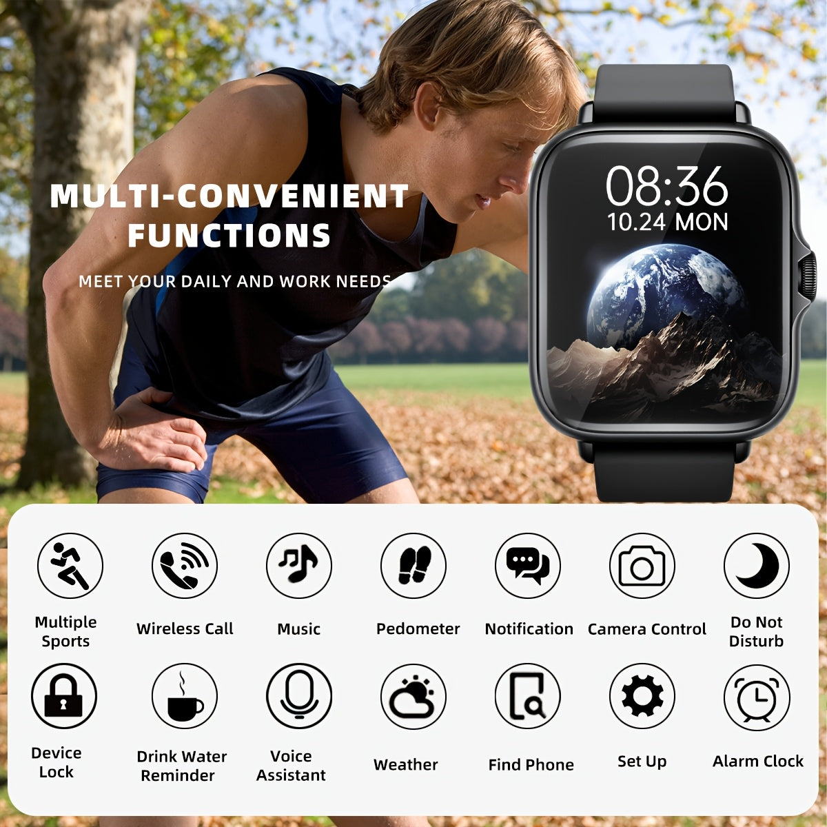 Smart Sports Watch with a 1.83-Inch Full Touchscreen, Information Reception, Calling Features, Health Monitoring, Step Tracking, Message Alerts, Compatible with for Iphone And Android, Perfect Gift for Boyfriend Or Girlfriend