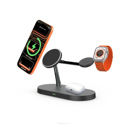 TIMESS-Wireless Charging Station 3-in-1 Standard 15W Fast Mag-Safe Charger Stand with QC3.0 Adapter, Suitable for iPhone 15 14 13 12 11 X 8 Pro Max/Pro/Mini/Plus, iWatch Ultra 9/8 7/6/5/4/3/2, AirPods 3/2