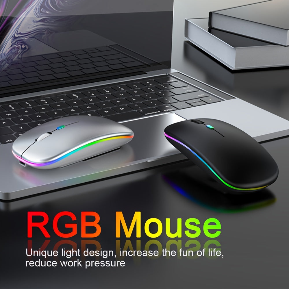 Rechargeable Wireless Mouse Designed for Computers, Featuring an Ergonomic USB Design, Silent Operation, And RGB Backlighting, Suitable for Laptops, Pcs, And Ipads