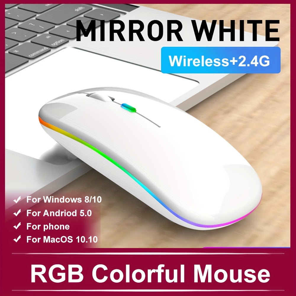 Rechargeable Wireless Mouse Designed for Computers, Featuring an Ergonomic USB Design, Silent Operation, And RGB Backlighting, Suitable for Laptops, Pcs, And Ipads