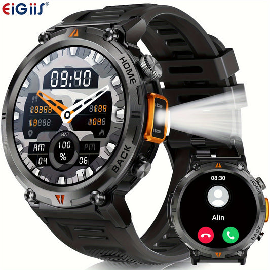 EIGIIS Men'S Outdoor Sports Watch with Waterproof Grade IPX8(3ATM) Flashlight 1.45-Inch with Wireless Answer/Make Calling Watch with Multiple Sports Modes Men'S Watch for Iphone&Android Phone Watch