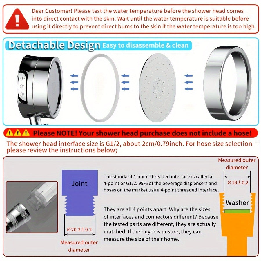 1pc Supercharged Filtered Shower Head | Three-Speed Adjustable, Super Pressurized, Wall-Mounted, Painted Finish, Rain Set, Adjustable Angle Head, Bathroom Accessories, For Shower Use Only